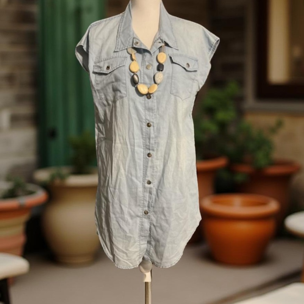 Denim Dress Sleeveless Button-Up Dress Distressed XL New Boutique